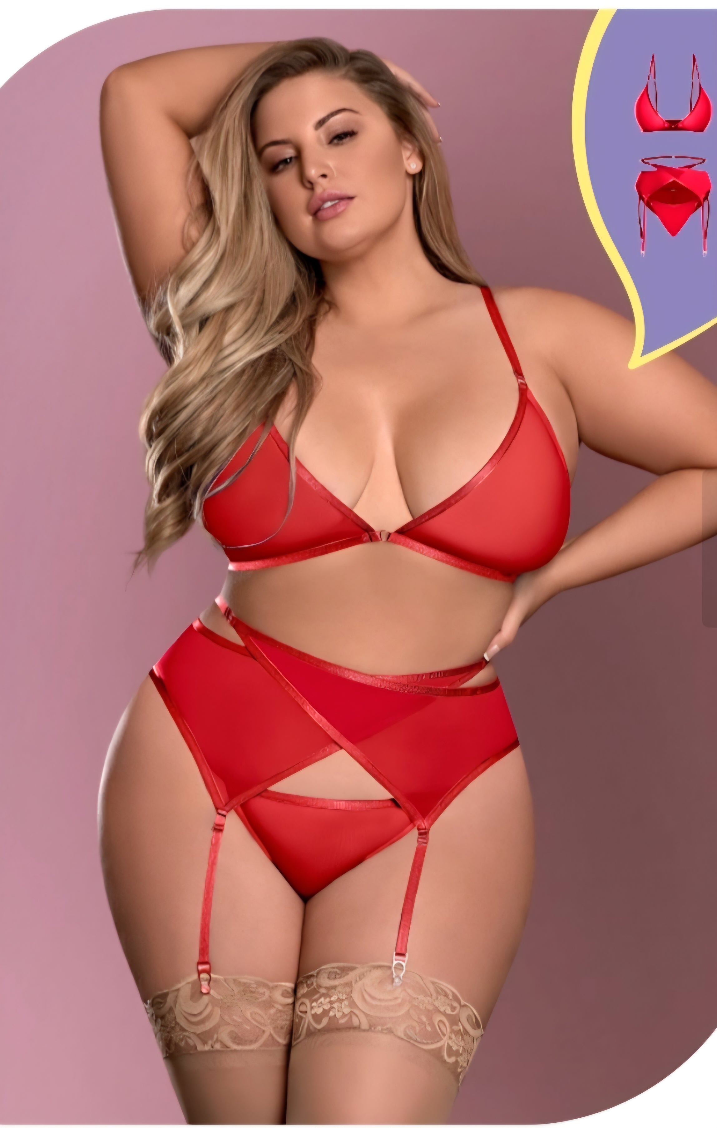 Love Bra Garter Belt & Panty Set