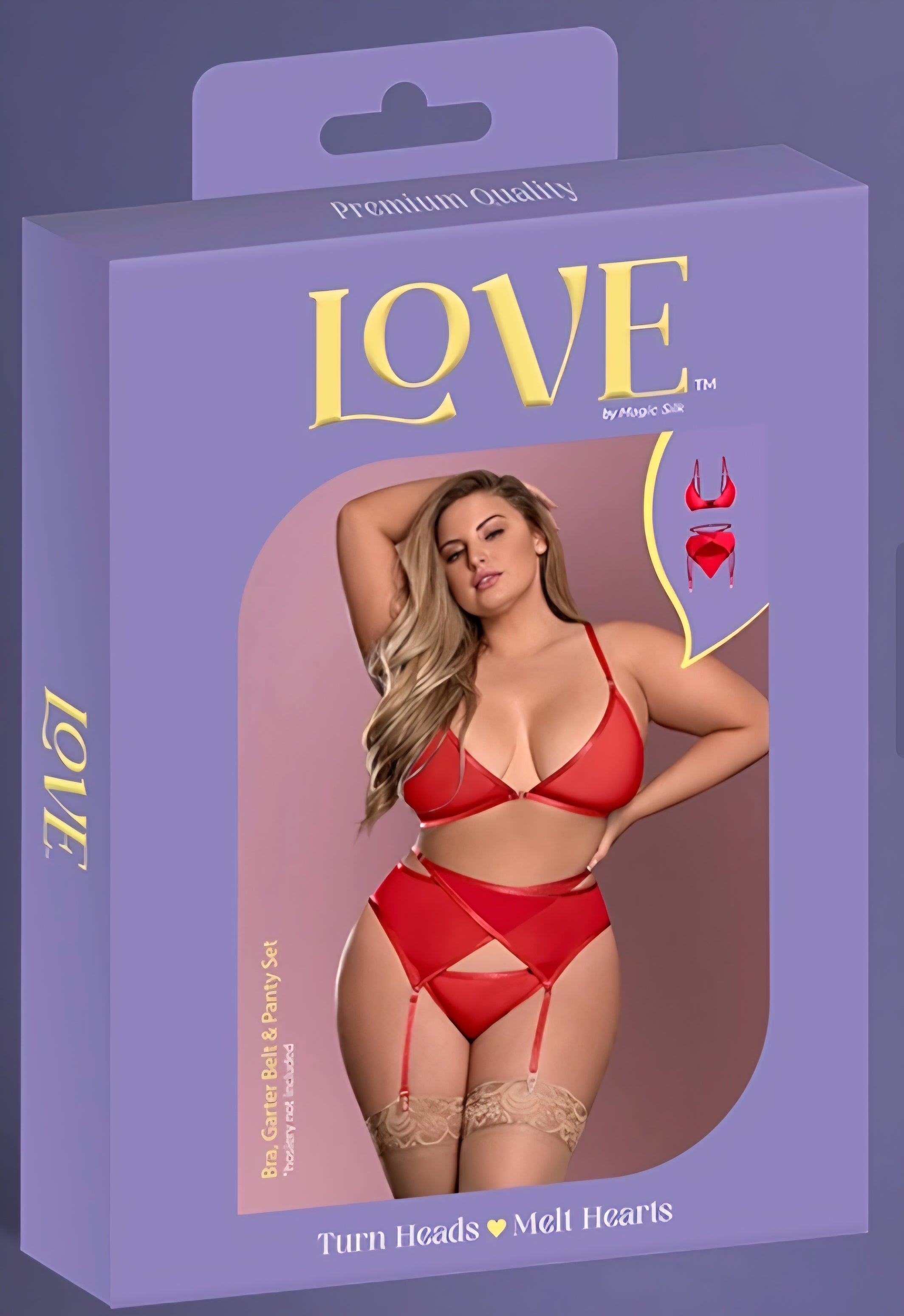 Love Bra Garter Belt & Panty Set