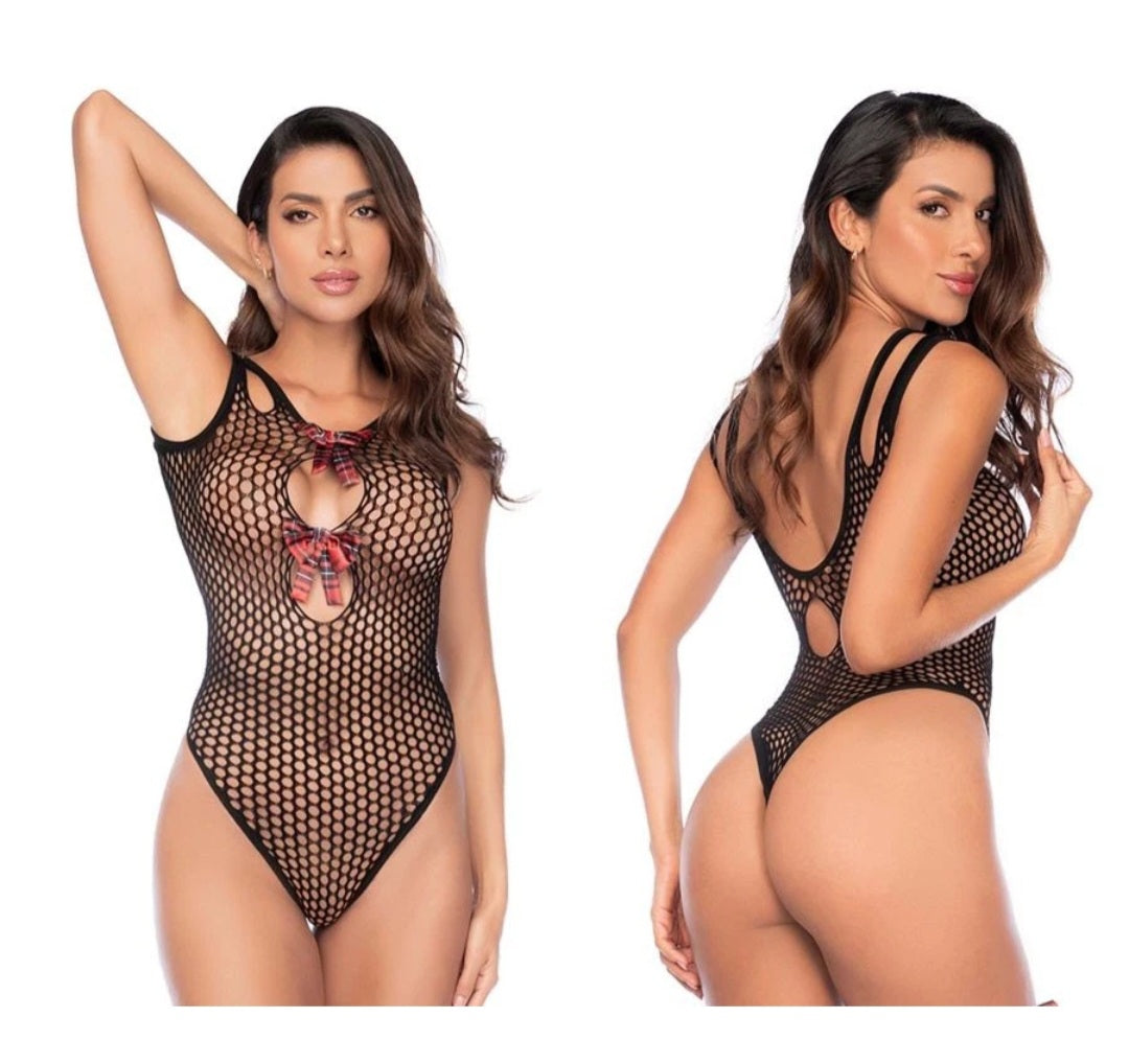 Plaid Fishnet Bodysuit O/S by Mapale lingerie