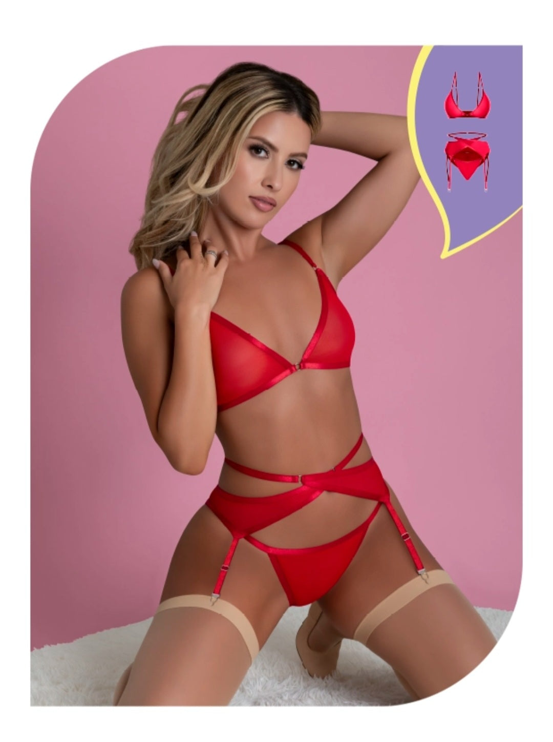 Love Bra Garter Belt & Panty Set