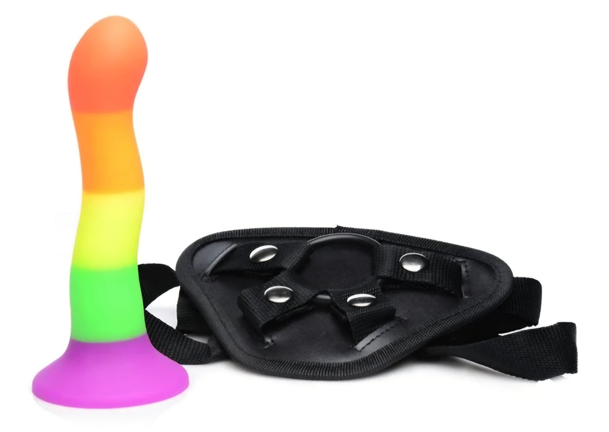 Proud Rainbow Silicone Dildo With Harness Adjustable