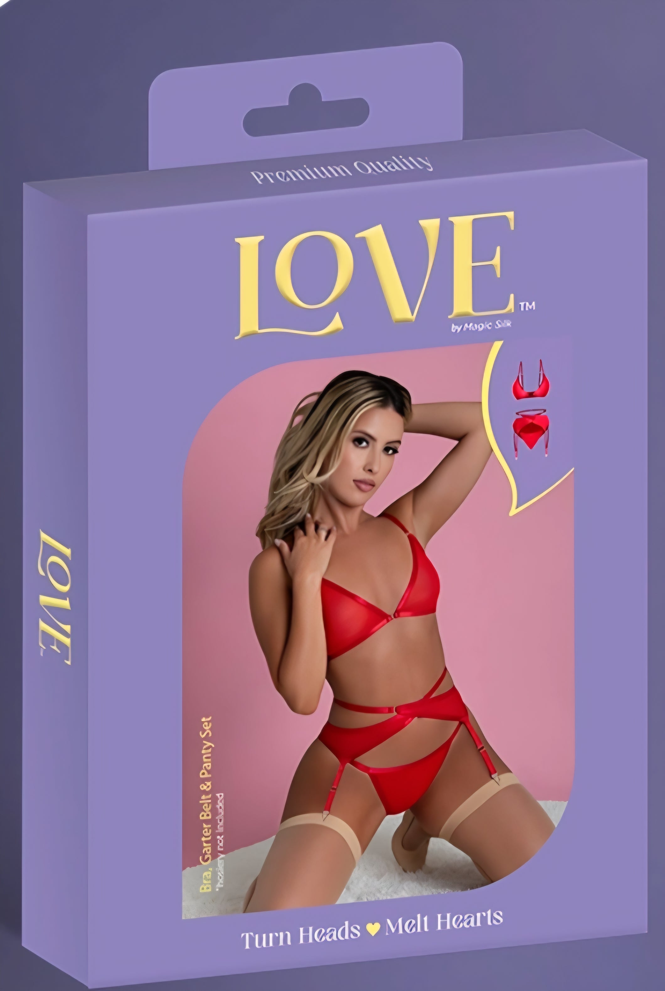 Love Bra Garter Belt & Panty Set