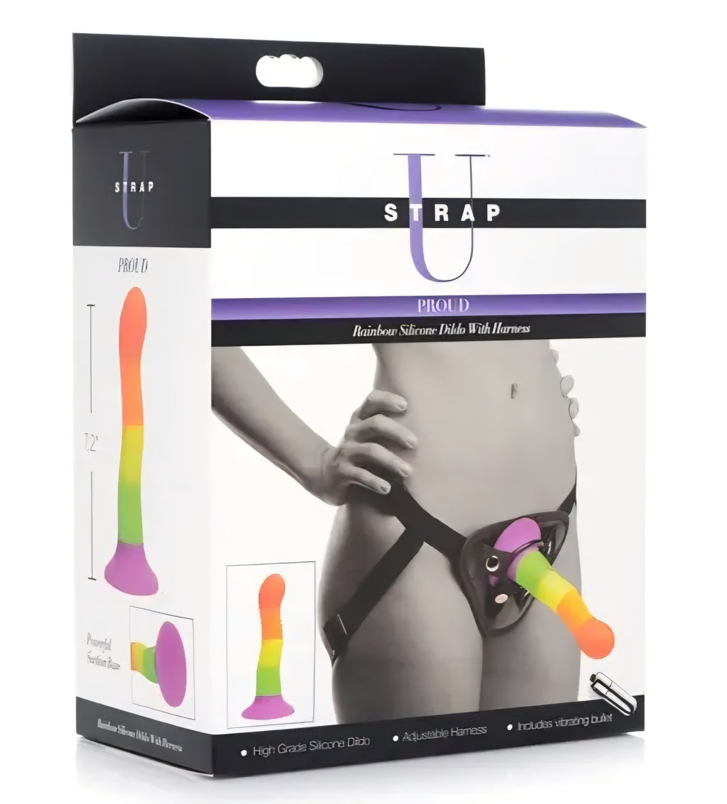 Proud Rainbow Silicone Dildo With Harness Adjustable
