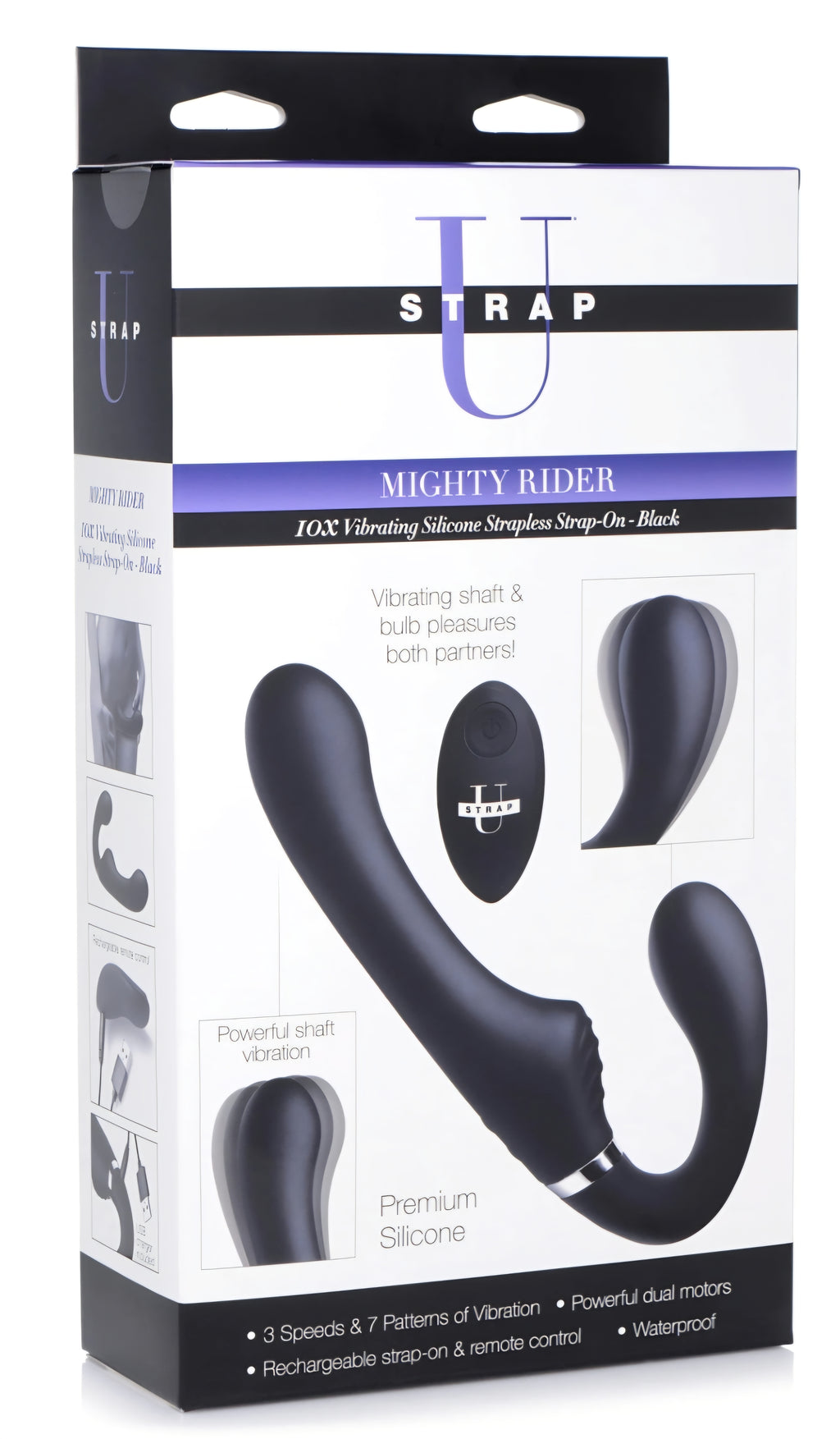 10X Mighty Rider Vibrating Strapless Strap-On Black