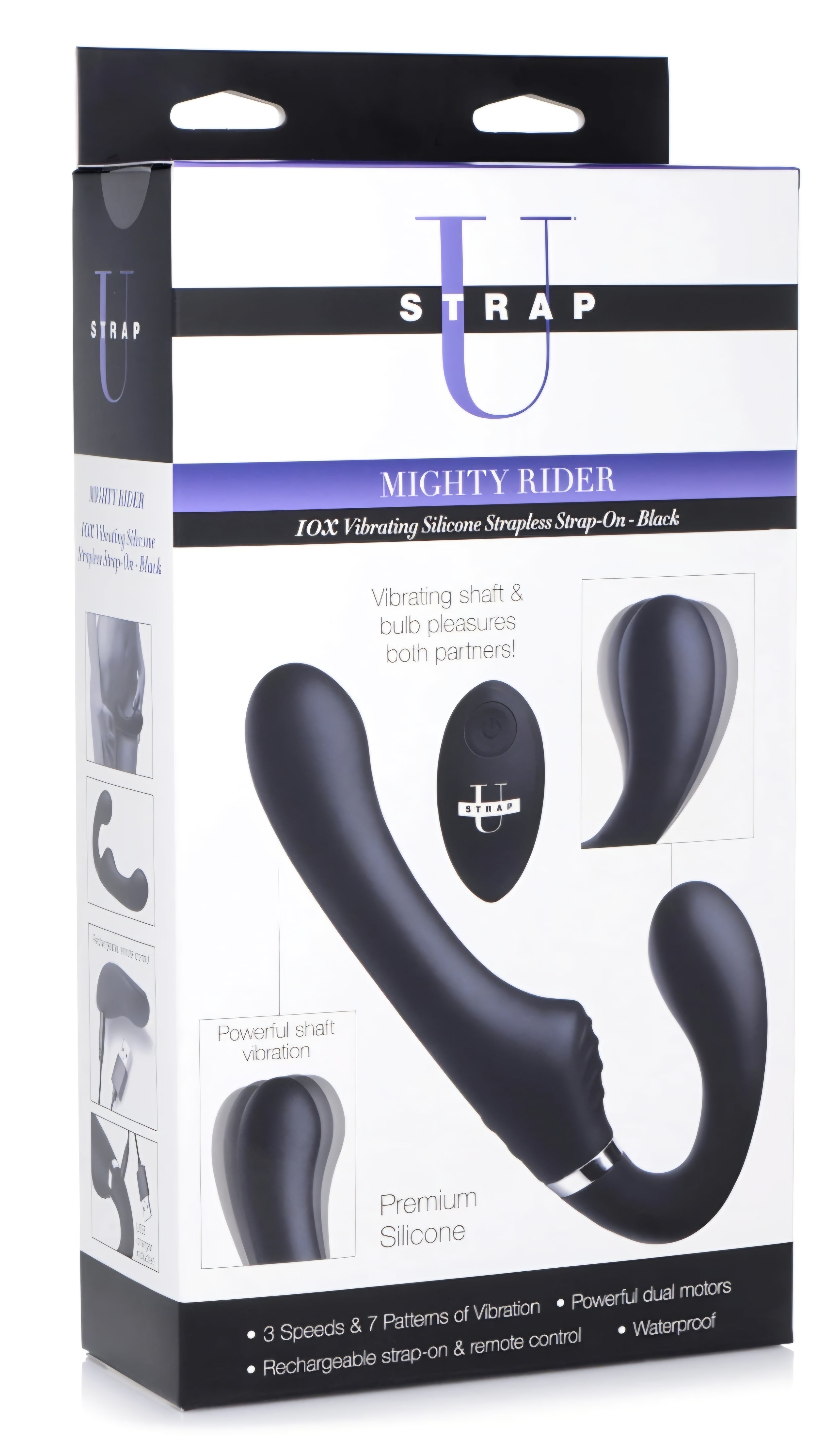 10X Mighty Rider Vibrating Strapless Strap-On Black