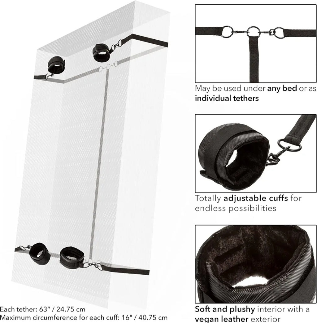 Bed Restraint Kit, Heavy Duty, Wrist & Ankle Cuffs, Fits Any Size Standard Bed by Calexotics